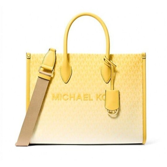 New Michael Kors Mirella Medium Ombré Logo Tote Bag Daisy Yellow - Picture 1 of 3